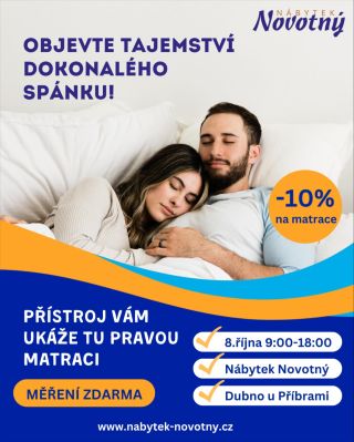 Špatně se vám spí? Budíte se unavení nebo vás po ránu bolí záda? 👉 Už 8.10. od 9:00 do 17:00 přijďte do Nábytek Novotný a...